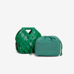 Women's Woven Split Leather Bucket Triangle Handle Shoulder Crossbody Bag