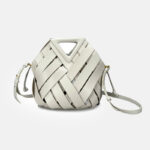 Women's Woven Split Leather Bucket Triangle Handle Shoulder Crossbody Bag