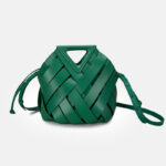Women's Woven Split Leather Bucket Triangle Handle Shoulder Crossbody Bag
