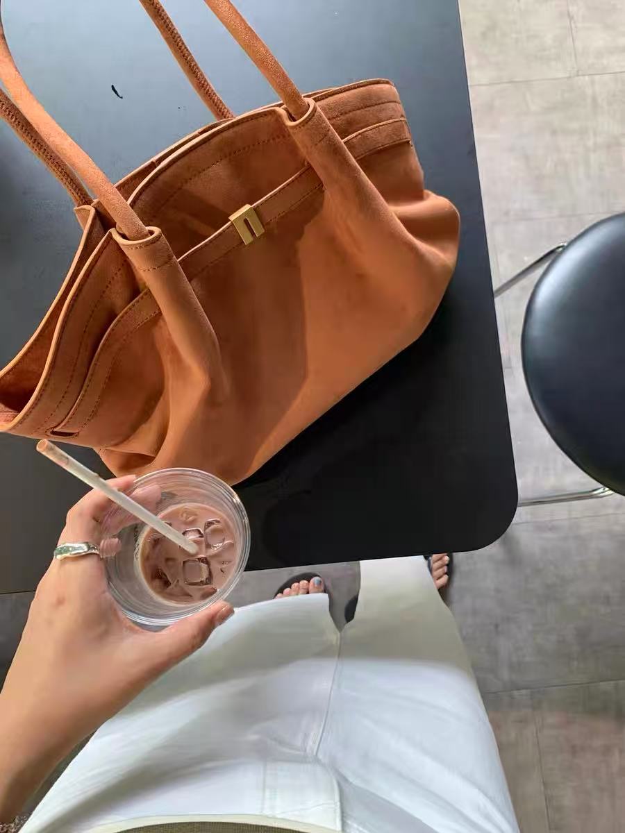 Grand sac fourre-tout en cuir daim en forme de boulette pour femmes photo review