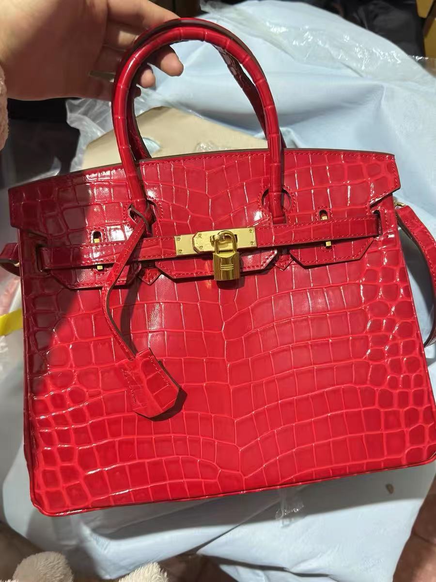 Women's Smooth Croc Print Genuine Leather Top Handle Bags photo review