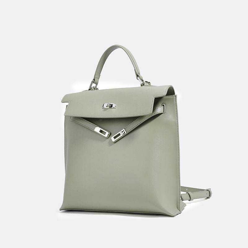 Wandelbare Damen-Rucksacktasche mit strukturiertem Ledergriff (27 × 27 × 10 cm)