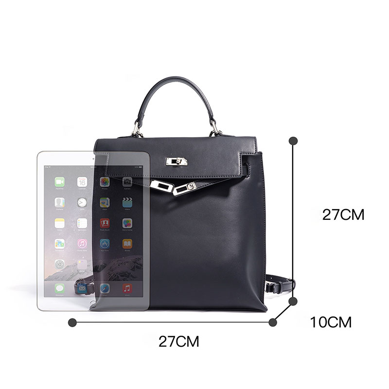 Wandelbare Damen-Rucksacktasche mit strukturiertem Ledergriff (27 × 27 × 10 cm)