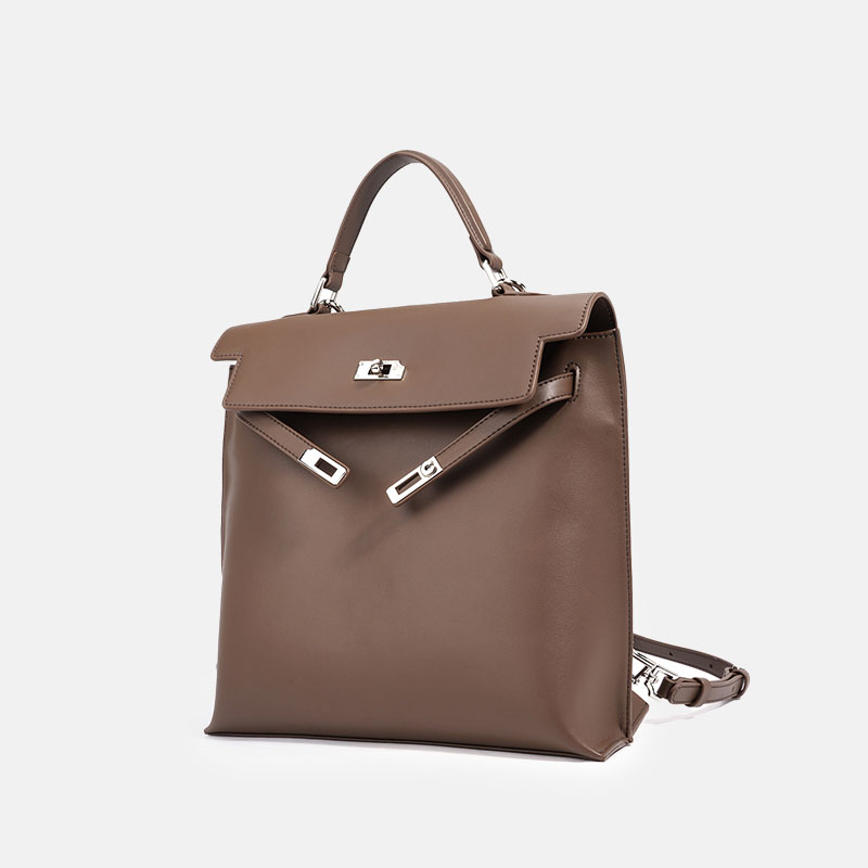 Wandelbare Damen-Rucksacktasche mit strukturiertem Ledergriff (27 × 27 × 10 cm)