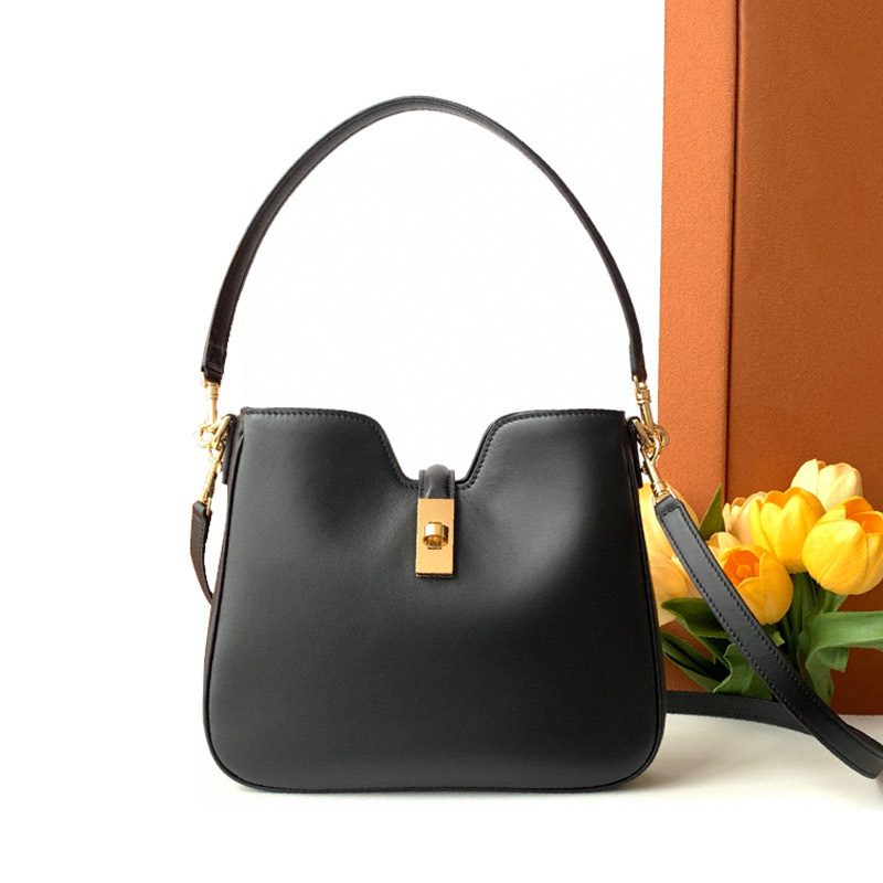 Sac à bandoulière en cuir véritable minimaliste pour femmes avec quincaillerie dorée