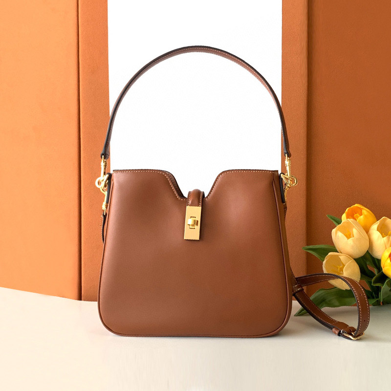 Minimalistische Damen Crossbody Umhängetasche aus echtem Leder mit goldener Hardware