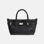 Women's Minimalist Lychee Top-Grain Leather Tote Crossbody Handbag In Silver Hardware