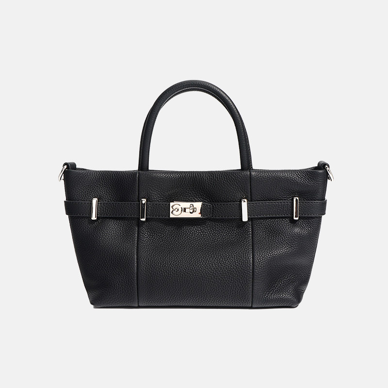 Women's Minimalist Lychee Top-Grain Leather Tote Crossbody Handbag In Silver Hardware