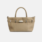Women's Minimalist Lychee Top-Grain Leather Tote Crossbody Handbag In Silver Hardware