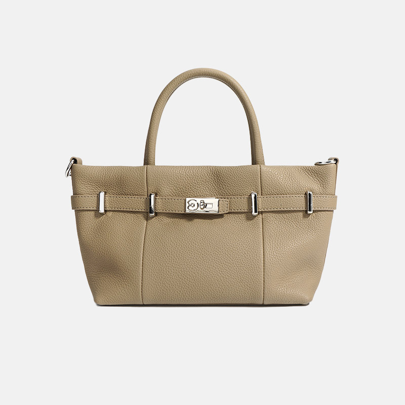 Women's Minimalist Lychee Top-Grain Leather Tote Crossbody Handbag In Silver Hardware