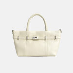 Women's Minimalist Lychee Top-Grain Leather Tote Crossbody Handbag In Silver Hardware
