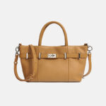 Women's Minimalist Lychee Top-Grain Leather Tote Crossbody Handbag In Silver Hardware