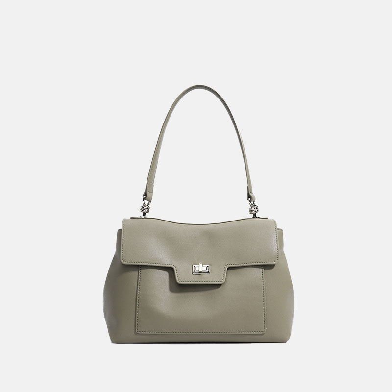 Women's Minimalist Split Leather Shoulder Bag In Silver Hardware