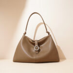 Women's Minimalist Split Leather Hobo Shoulder Bag In Silver Hardware