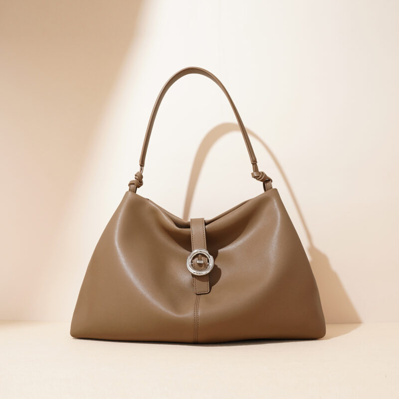 Women's Minimalist Split Leather Hobo Shoulder Bag In Silver Hardware