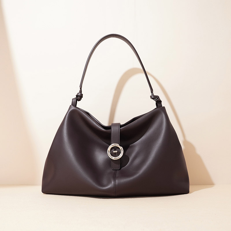 Women's Minimalist Split Leather Hobo Shoulder Bag In Silver Hardware