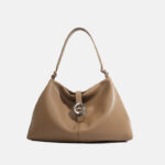 Women's Minimalist Split Leather Hobo Shoulder Bag In Silver Hardware