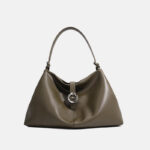 Women's Minimalist Split Leather Hobo Shoulder Bag In Silver Hardware