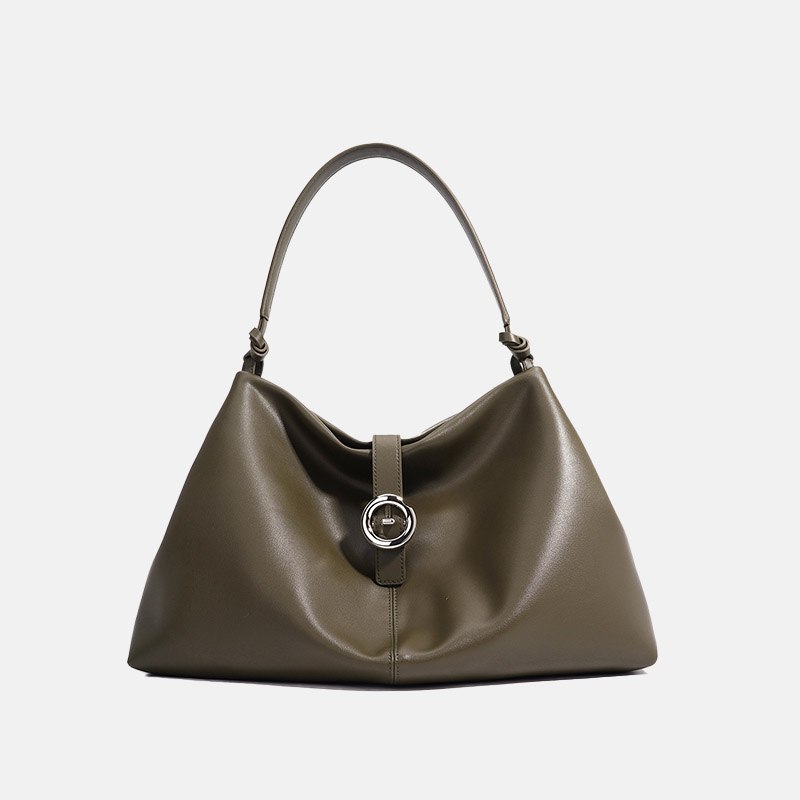 Women's Minimalist Split Leather Hobo Shoulder Bag In Silver Hardware