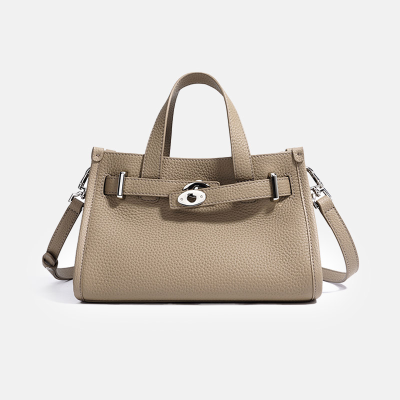 Minimalistische Damen Crossbody Umhängetasche aus Leder mit silberner Hardware
