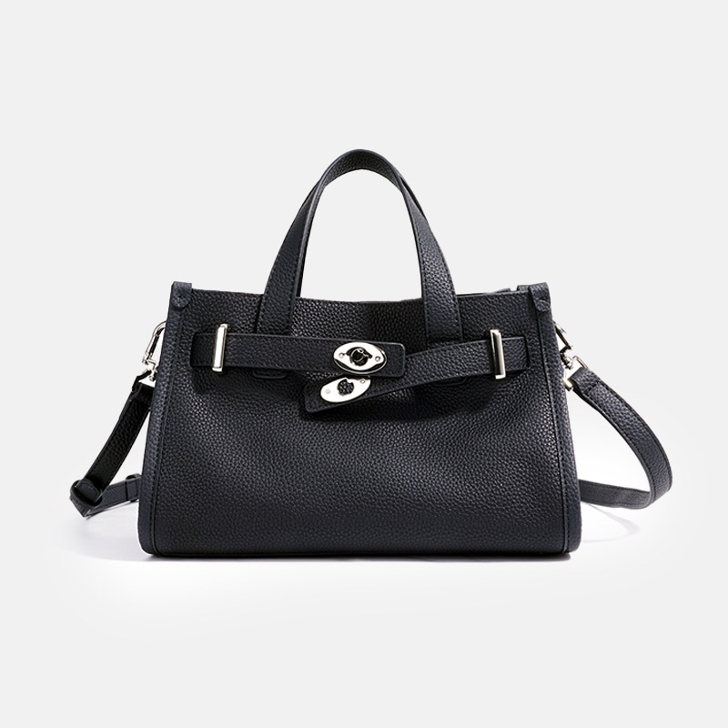 Minimalistische Damen Crossbody Umhängetasche aus Leder mit silberner Hardware