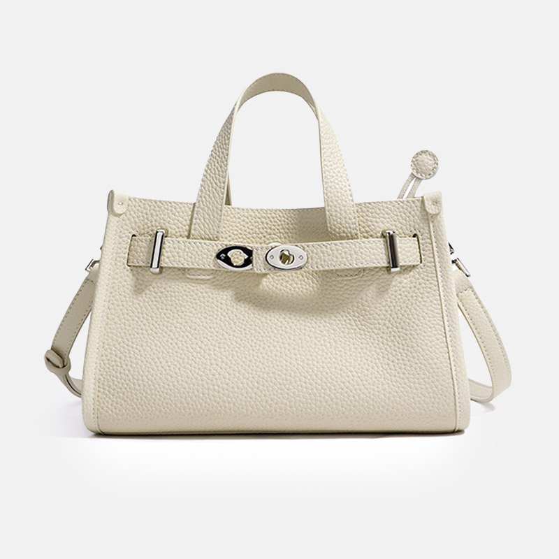 Minimalistische Damen Crossbody Umhängetasche aus Leder mit silberner Hardware