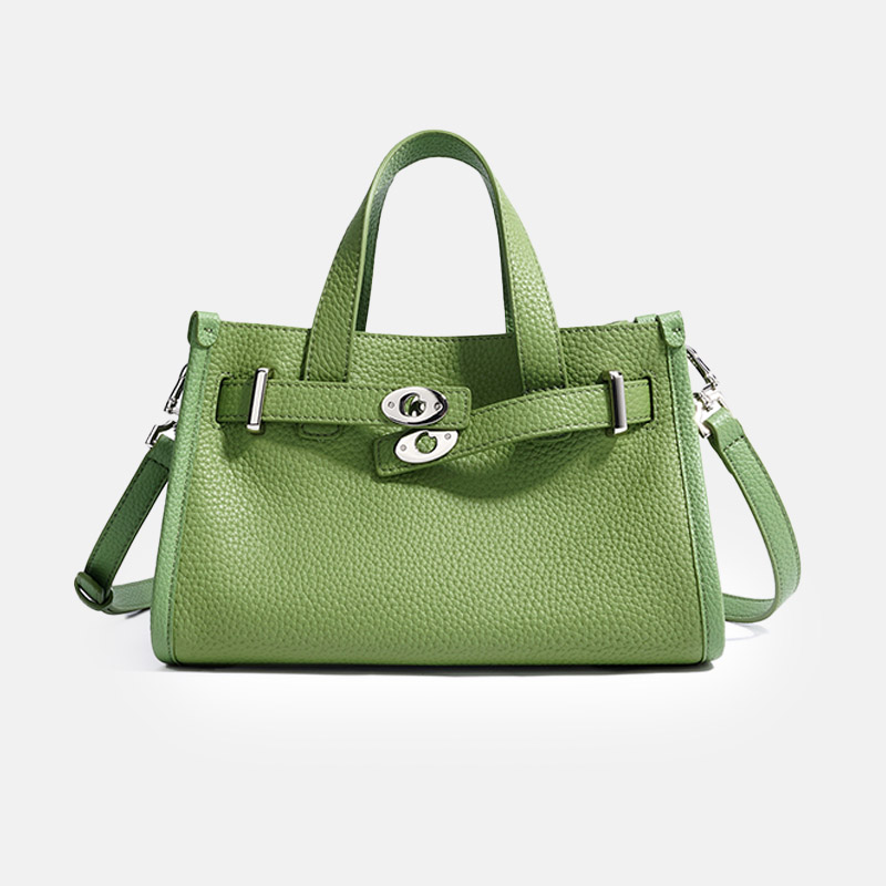 Minimalistische Damen Crossbody Umhängetasche aus Leder mit silberner Hardware