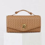 Minimalistische gewebte Damen Clutch Tasche mit geteiltem Ledergriff
