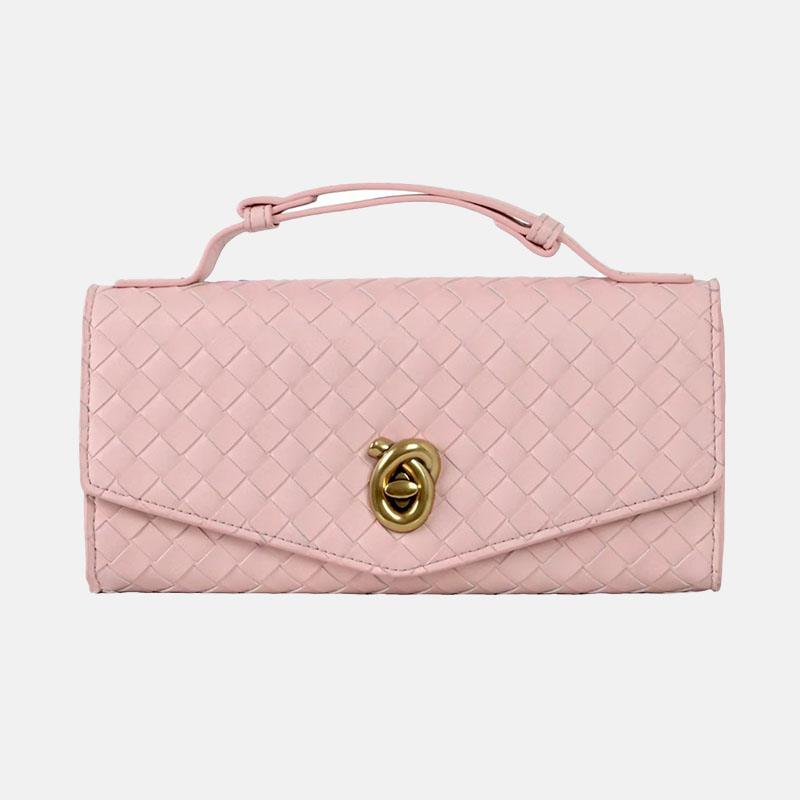 Minimalistische gewebte Damen Clutch Tasche mit geteiltem Ledergriff