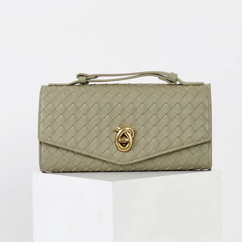 Minimalistische gewebte Damen Clutch Tasche mit geteiltem Ledergriff