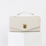 Minimalistische gewebte Damen Clutch Tasche mit geteiltem Ledergriff