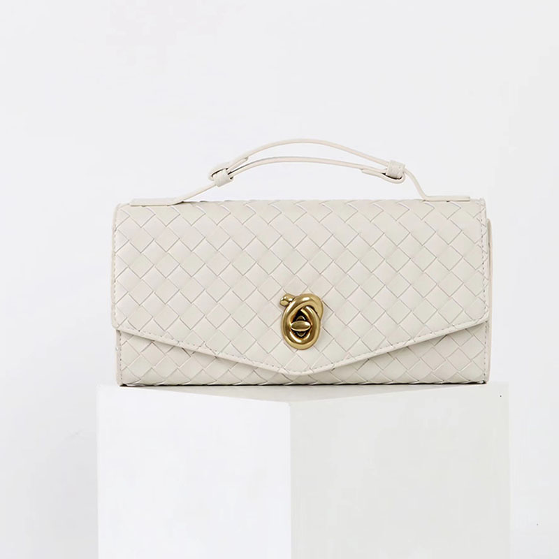 Minimalistische gewebte Damen Clutch Tasche mit geteiltem Ledergriff