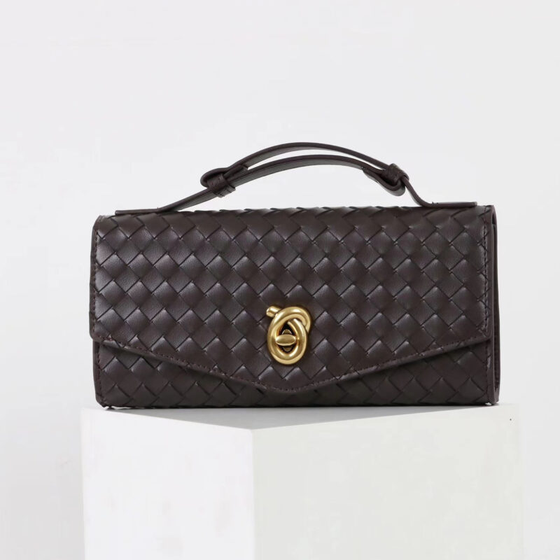 Minimalistische gewebte Damen Clutch Tasche mit geteiltem Ledergriff