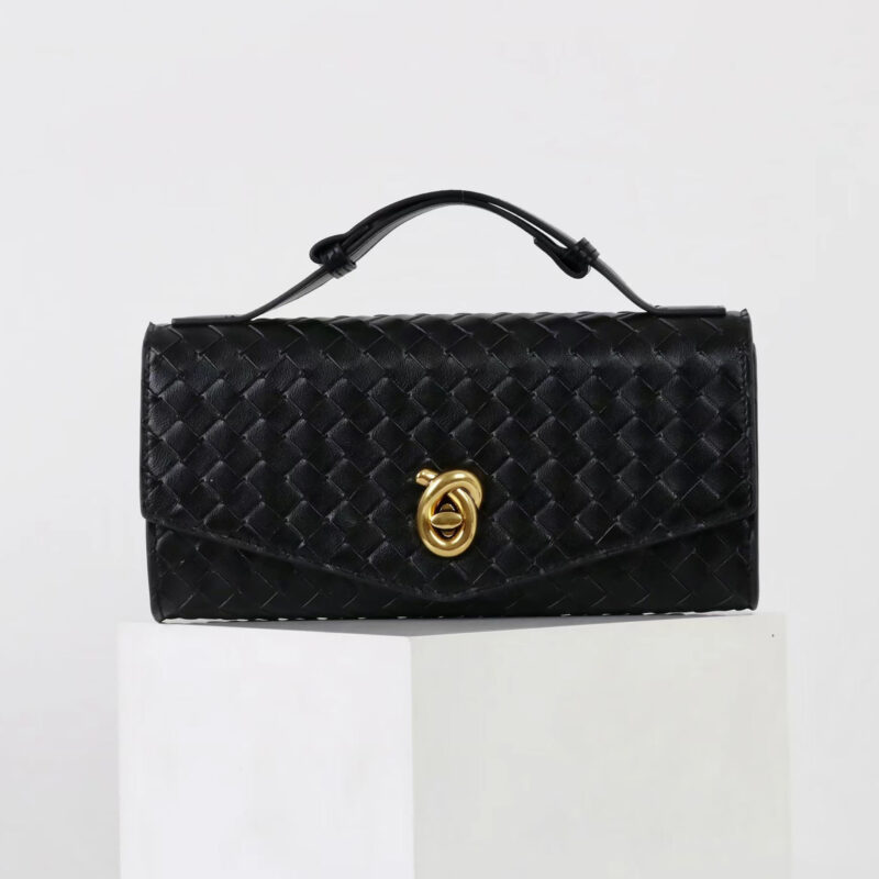 Minimalistische gewebte Damen Clutch Tasche mit geteiltem Ledergriff