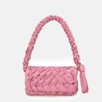 Pinke plissierte, gewebte, gewachste Echtleder-Schultertasche für Damen