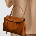 Damen Akkordeon-Tasche aus weichem Wildleder mit Cabrio-Riemen