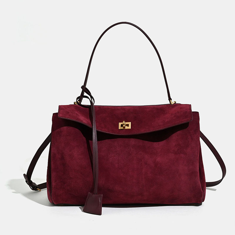 Damen Akkordeon-Tasche aus weichem Wildleder mit Cabrio-Riemen