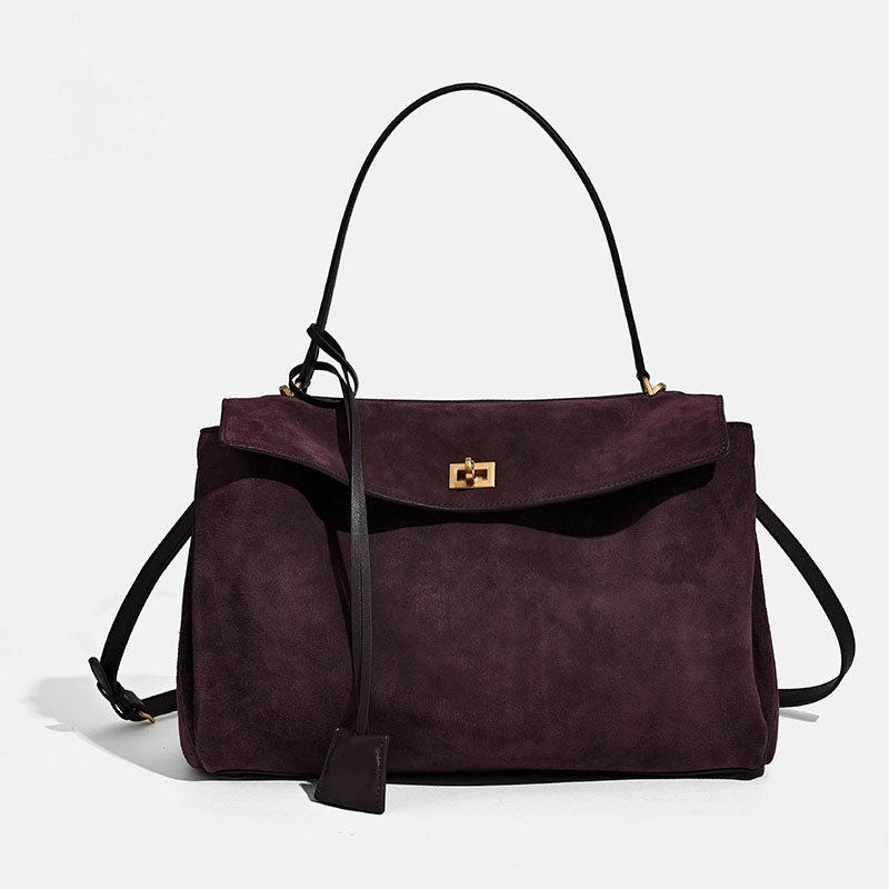 Damen Akkordeon-Tasche aus weichem Wildleder mit Cabrio-Riemen