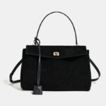 Damen Akkordeon-Tasche aus weichem Wildleder mit Cabrio-Riemen