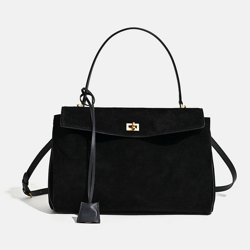 Damen Akkordeon-Tasche aus weichem Wildleder mit Cabrio-Riemen