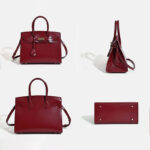 Women's Stiff Smooth Split Leather Top Handle Bags Gold & Silver Hardware 30cm