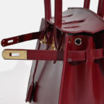 Women's Stiff Smooth Split Leather Top Handle Bags Gold & Silver Hardware 30cm
