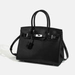 Women's Stiff Smooth Split Leather Top Handle Bags Gold & Silver Hardware 30cm