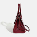 Women's Stiff Smooth Split Leather Top Handle Bags Gold & Silver Hardware 30cm