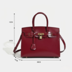 Women's Stiff Smooth Split Leather Top Handle Bags Gold & Silver Hardware 30cm