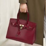 Women's Stiff Smooth Split Leather Top Handle Bags Gold & Silver Hardware 30cm