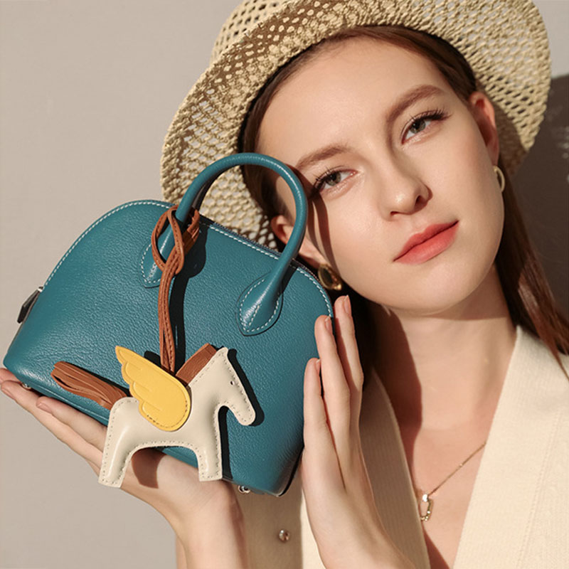 Sac à main de bowling en cuir de grain supérieur en forme de coquillage pour femmes