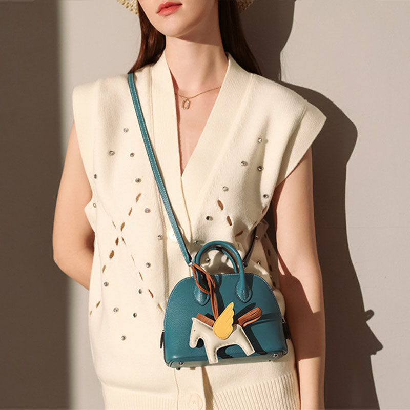 Sac à main de bowling en cuir de grain supérieur en forme de coquillage pour femmes