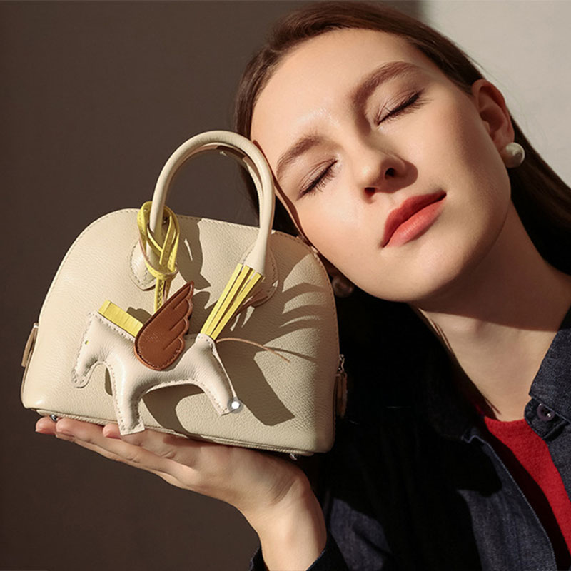 Sac à main de bowling en cuir de grain supérieur en forme de coquillage pour femmes