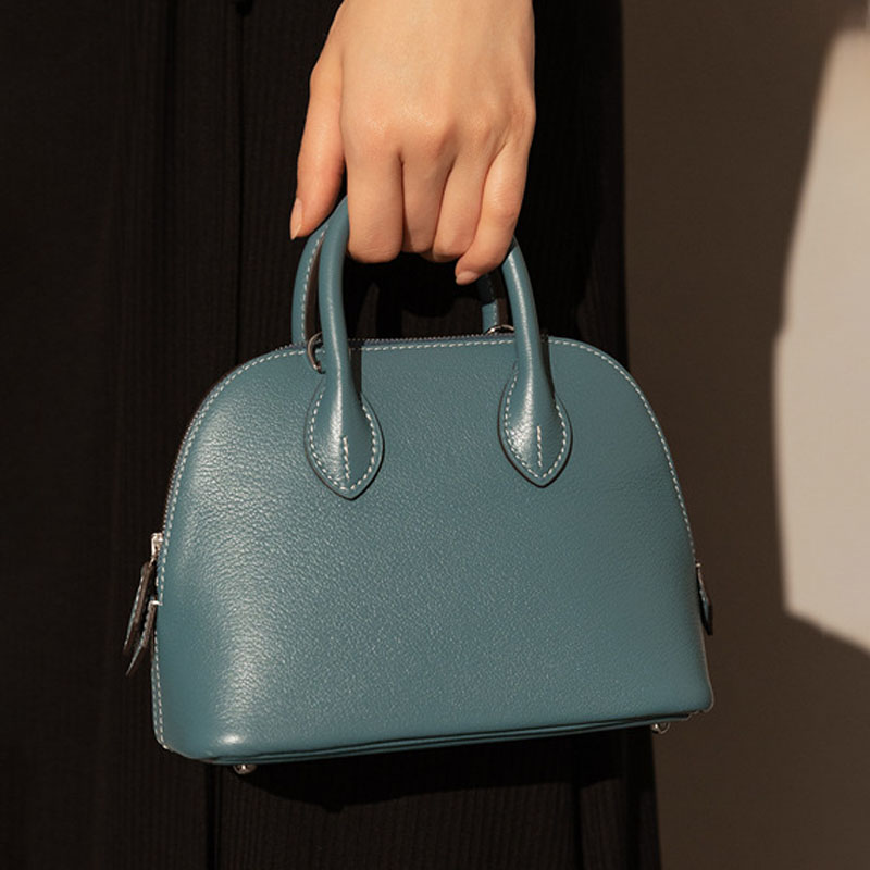 Sac à main de bowling en cuir de grain supérieur en forme de coquillage pour femmes
